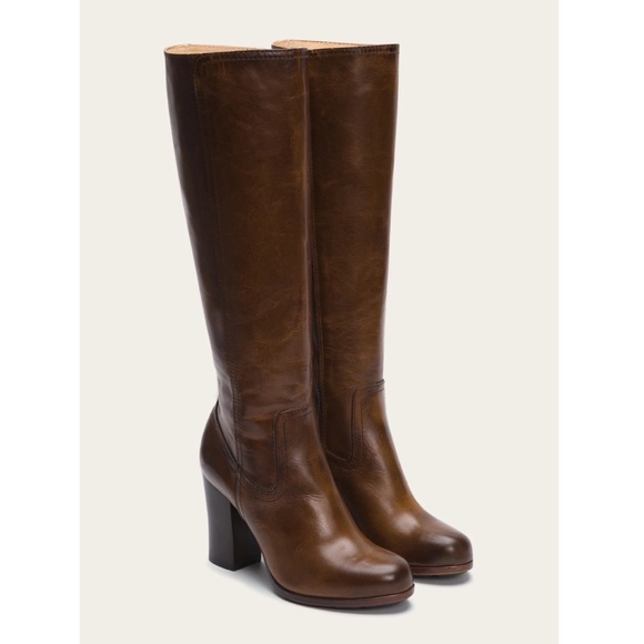 Frye Parker Tall Brown Leather Knee Length Vintage Heeled Round Toe Riding Boots - Picture 2 of 15